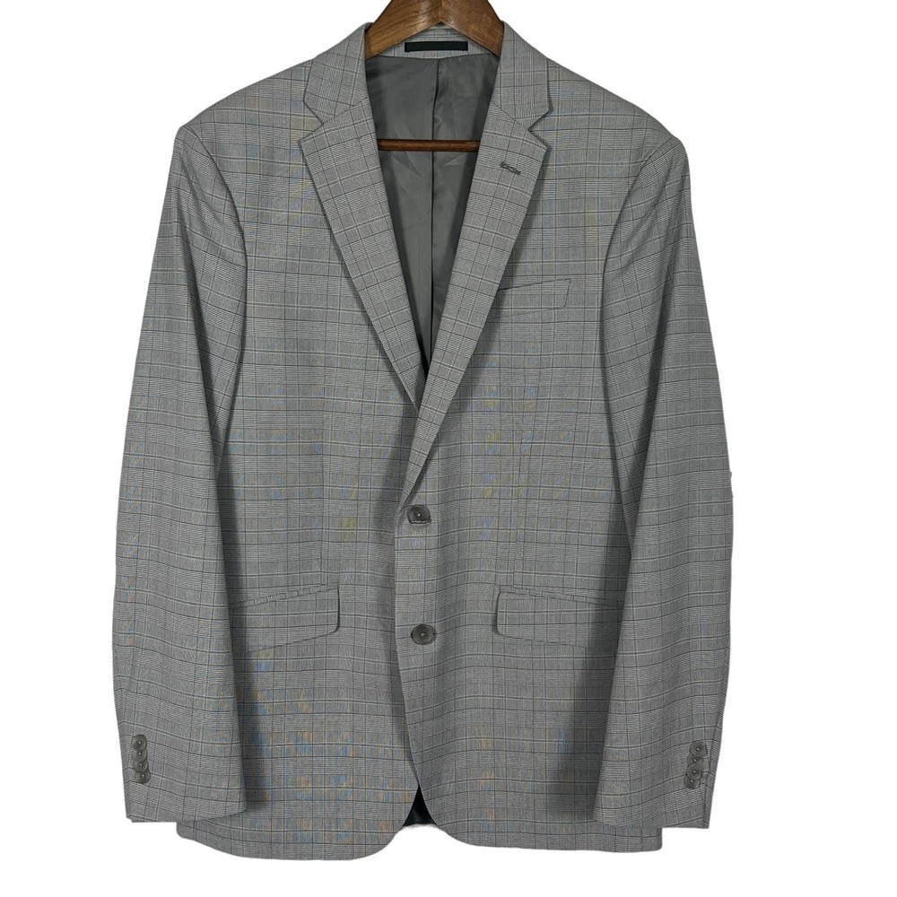 Reaction‎ Kenneth Cole Gray Techni Cole Modern Fit Windowpane Sport Coat 40L - Picture 5 of 16